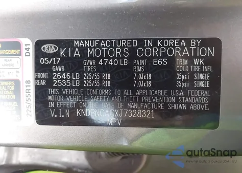 2018 Kia Sportage Ex из США, поврежденный, VIN KNDPNCACXJ7328321